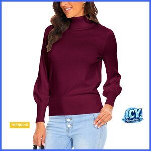 Rayon Blend Turtleneck Pullover Sweater Long Sleeve Casual Knit Top